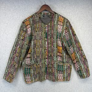 Milagros Jacket Womens Large Multicolor Handwoven Striped Boho Button Pockets